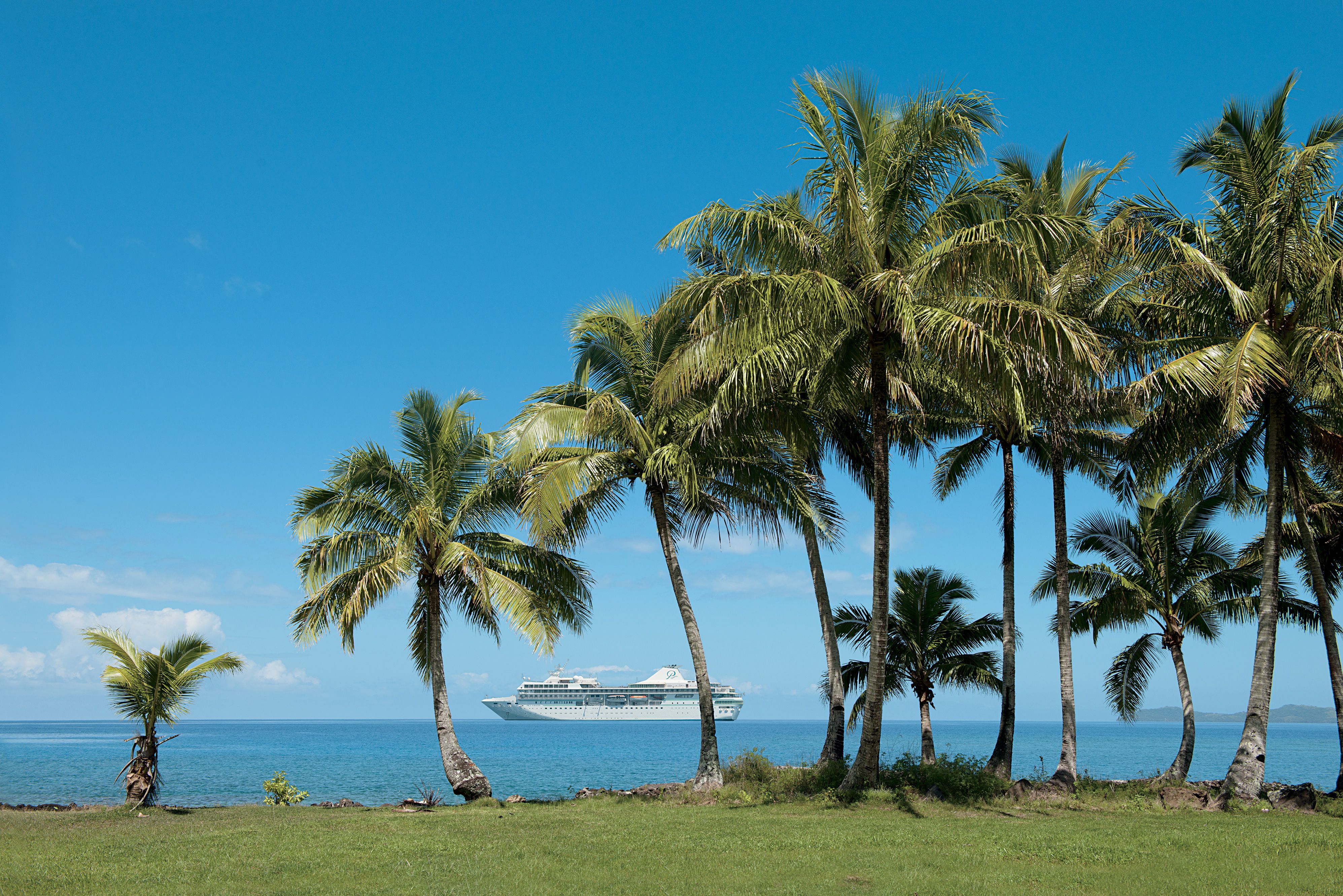 Fiji scenery, ship in background